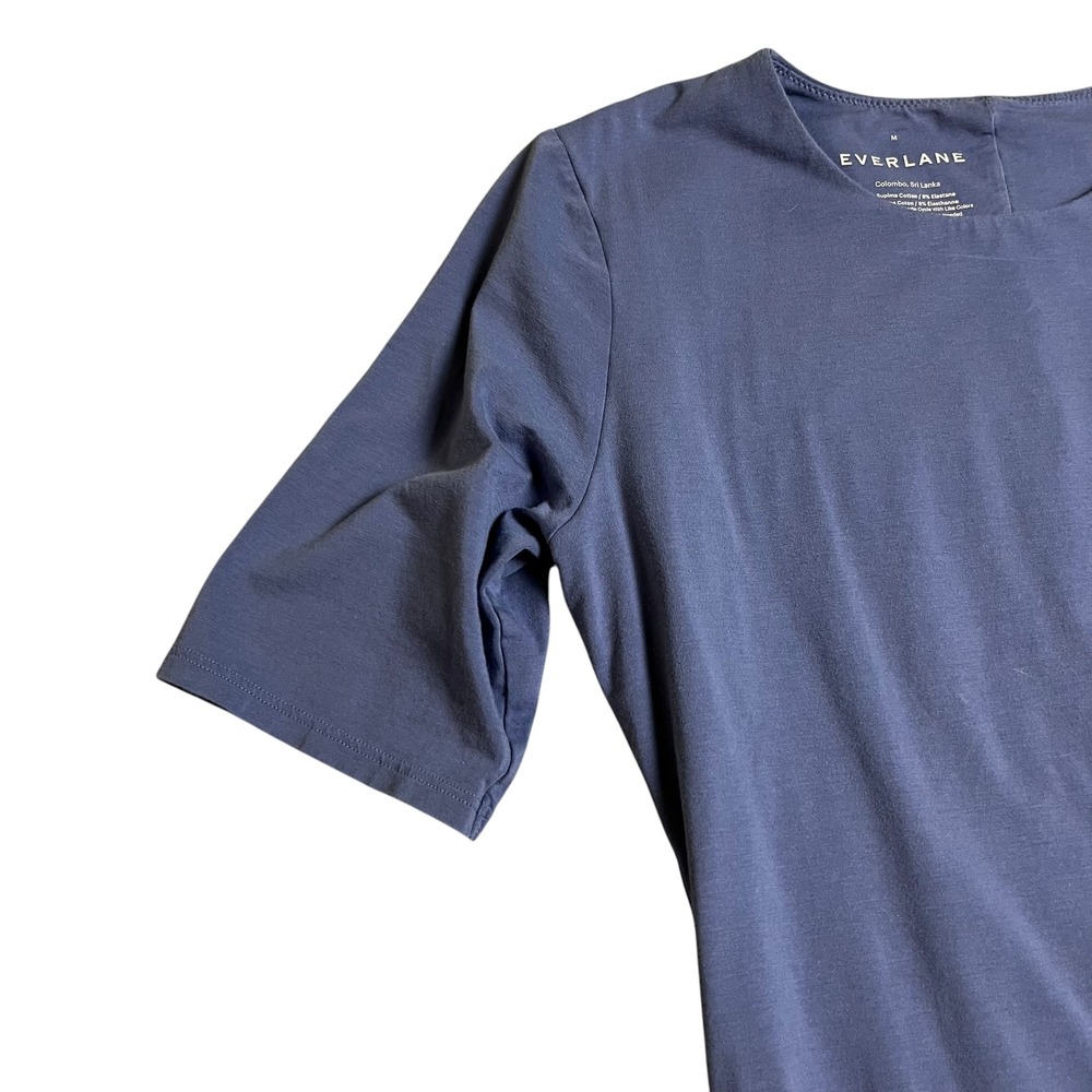 Everlane Supima Cotton Crew Neck Short Sleeve Bodysuit Blue Grey Size M - Picture 3 of 5